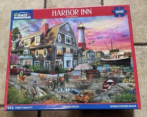 Harbor Inn COMP HTF 1000 pc Puzzle Busy Harbor Umbrellas Fishing Boat Lobster - Picture 1 of 6