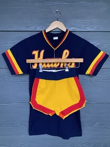 Vintage 80s Hawks College Baseball Complete Jersey Powers Mfg Co Size 36 Blue Yellow - Bild 1 von 14