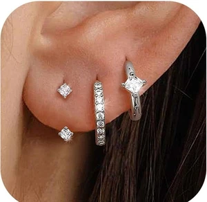 3 Pairs 925 Sterling Silver Earrings for Women, Dainty 14K Gold Plated Huggie Ho - Picture 1 of 3