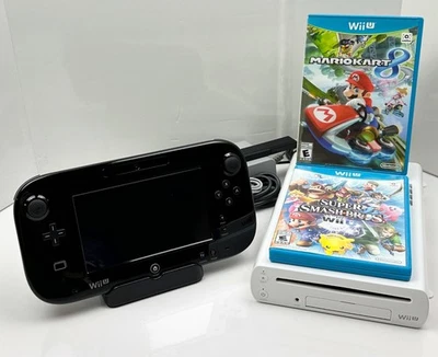 Nintendo Wii U 8GB Console - White w/ Black Gamepad, All Cables, & 2 Games - Image 1 of 4