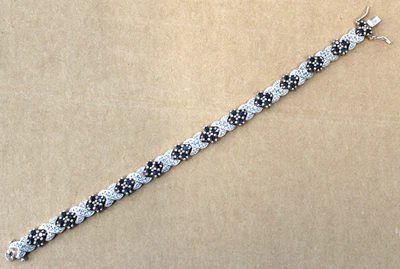 Brazalete de tenis vintage de plata de ley 925 con piedras de topacio negro - 7 1/2 pulgadas Foto 1 de 4