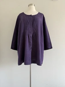 EILEEN FISHER 100% ORGANIC LINEN BUTTON UP 3/4 SLEEVE PLEATED SHIRT SIZE XL/1X - Picture 1 of 9