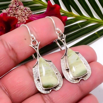 Natural Serpentine - Russia Oxidised 925 Sterling Silver Earring 1.95" Sku20 - Image 1 of 4