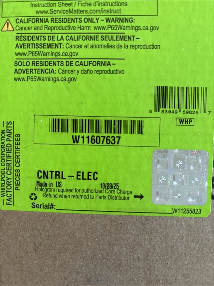 OEM Whirlpool Washer Control Board  W11607637, W11578563 - Image 1 of 1