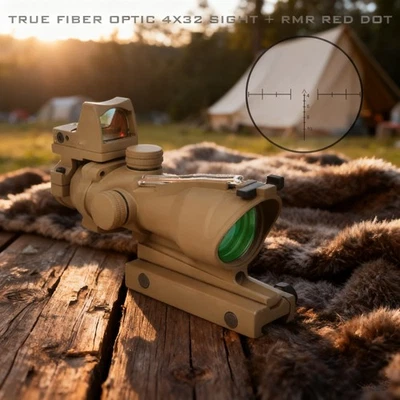 ACOG 4x32mm Optic Scope Red True Fiber Optics Scope Chevron Reticle with RMR - Image 1 of 4