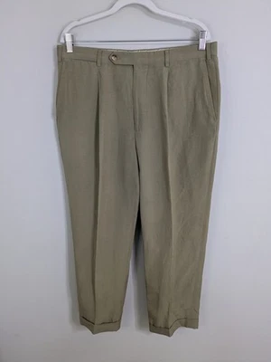 Ermenegildo Zegna Dress Pants Men's 34x26 Brown Silk Flax Blend Cuffed - Image 1 of 4