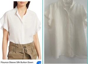 Minimalistische Seidenbluse mit Volantärmeln und Knopfleiste Größe L - Bild 1 von 6
