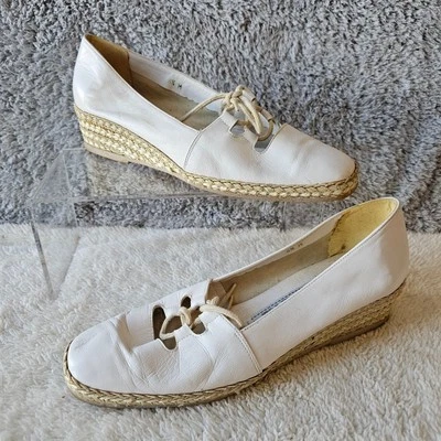 Andre Assous Women Leather Ballet Espadrilles Wedge Loafer Shoes Size 8.5M White - Image 1 of 4