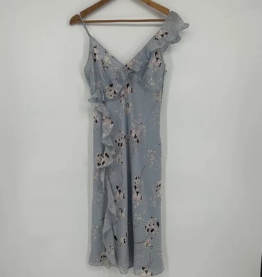 Vestido midi de seda Banana Republic talla 8 azul volantes floral hada crepé gasa Foto 1 de 4
