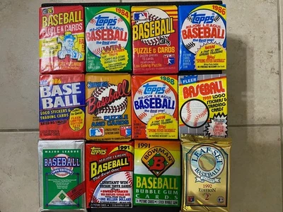 12 件装棒球蜡包 82 85 87 Donruss 84 86 Topps 86 89 Fleer 查看说明 — 第 1/4 张图片