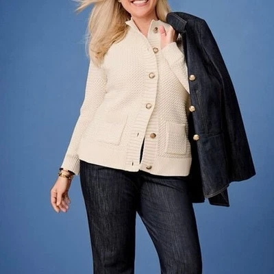 Cárdigan Talbots cuello falso texturizado crema talla mediana   Foto 1 de 4