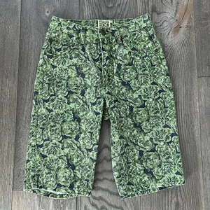 ESPIRIT Vintage 90s High Rise Green Floral Bermuda Denim Jean Shorts 26" - Bild 1 von 9