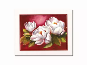 Quadro da parete fiori di magnolia su sfondo rosso #1 stampa artistica 8x10 - Foto 1 di 1