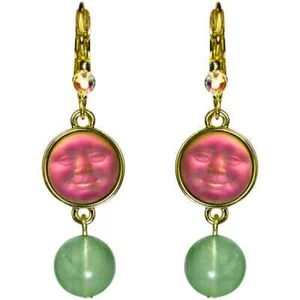 KIRKS FOLLY ENHANTED GLASS SEAVIEW MOON & FLUORITE LEVER BACK EARRINGS GT IRIDIS - Picture 1 of 3