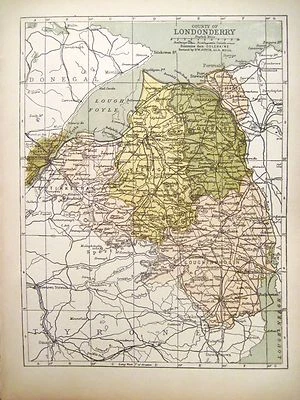 Mapa irlandés condado Londonderry Derry Portrush N Irlanda color PW Joyce 1905 7x9,5 Foto 1 de 4
