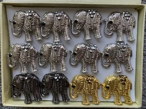 12 Piece Large Elephant Rhinestone Ring Set Expandable Size Gold Pewter Silver - Picture 1 of 6