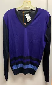 Etro Mens V Neck Cashmere Sweater Sz Medium Italian Colorblock Front Solid Back - Picture 1 of 4