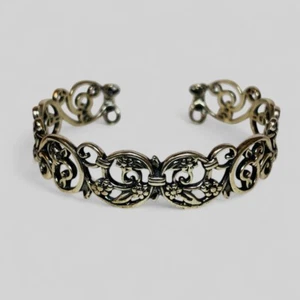 Carolyn Pollack Relios Sterling 925 Silver Flower and Vine Cuff Bracelet 7 in - Picture 1 of 7