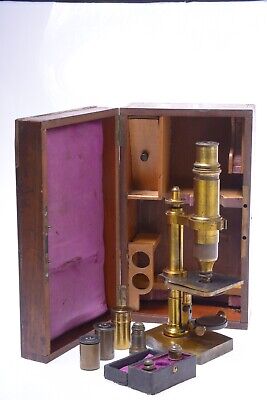 ✅ Nachet Et Fils Antique Brass Microscope French C.1856 W/ Case Lenses Oculars  • 1,040.36$