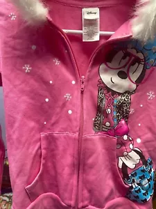 DISNEY AUTHENTIC MINNIE MOUSE Fur Trimmed HOODIE GIRLS Sm Pink NWT Kohl's - Picture 1 of 10