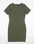 Boohoo Womens Green Polyester Mini Size 12 Round Neck Pullover