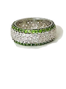 Carol  Brodie Rarities 925 Green & white Sapphire Pave Eternity Ring - Sz 8