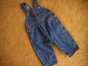 Oshgosh Blue Denim pink Label 12 MO Girls Bib Overalls Cotton Vest Back B'gosh - Picture 1 of 10