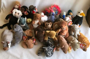 TY Beanie Babies Lot Of 25 Zoo Animals Zebra Kangaroo Duck Hedgehog Monkey - Picture 1 of 7