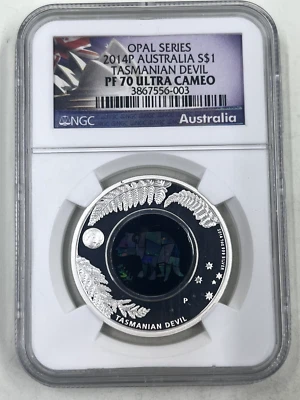 2014P Australia S$1 NGC PF70 Ultra Cameo Tasmanian Devil Opal Series - Image 1 of 4