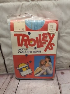 Vintage Girls Trolley’s Acrylic Cable Knit Tights - NEW NOS - BLUE - Picture 1 of 3