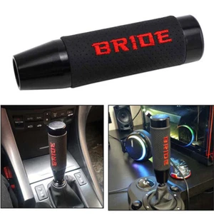 13CM Black Universal Bride Aluminum+Leather Gear Shift Knob Shifter Lever Head - Picture 1 of 6