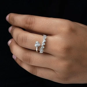 1.95 Ct SI/H Heart Shape Natural Diamond Cuff Ring Jewelry Gift 14k White Gold - Picture 1 of 13