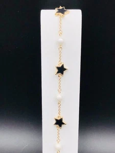 FASHION Gold Plated Chain Bracelet Women Bracelet Gold Plated Black Stars - Picture 1 of 4