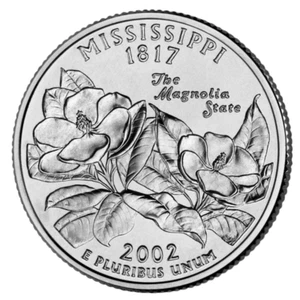 πΊπΈ United States Quarter coin 25 cents, Mississippi - Magnolia State, 2002 - Picture 1 of 2