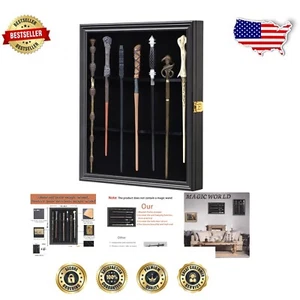 Lockable Magic Wand Holder - 7 Wands Vertical Wall Mount Display Case in Wood - Picture 1 of 9