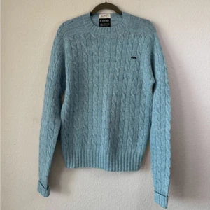 VTG 70s 80s IZOD Lacoste Cable Knit Sweater XL Blue 100% Shetland Wool Sakowitz - Picture 1 of 7