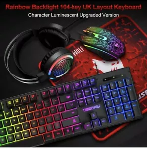 Thunderwolf 4-in-1 Gaming Combo Keyboard Mouse Set Headset + Mouse Pad - Picture 1 of 10