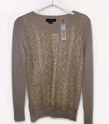 Christopher Fischer Pure Cashmere Gold Flecked Cable Knit Light Sweater New! - Image 1 of 4