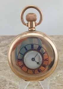14k Gold Waltham 7 Jewel Traveller Half-Hunter Pocket Watch 1915 - Picture 1 of 18