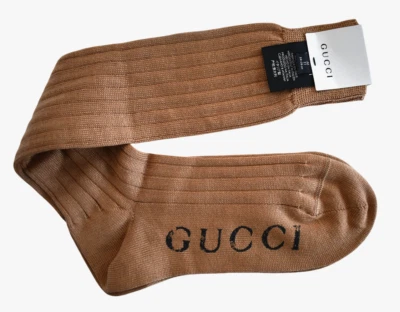 🆕️ Подлинный GUCCI верблюд 100% хлопок трикотажа/ребра мужские носки до колена M/11/24-26 см - Изображение 1 из 4