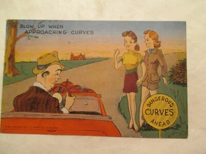 Postcard Slow up when approaching curves women Comic  - Picture 1 of 2