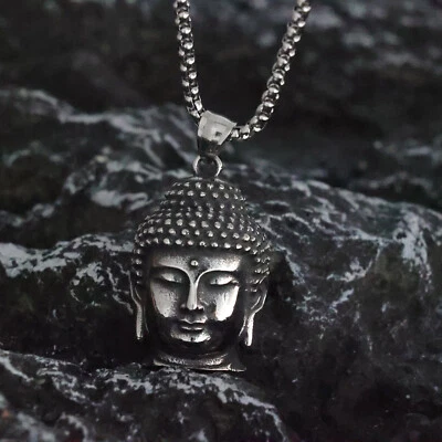 Collar con cabeza de Buda para hombre y mujer colgante budista accesorios plata Foto 1 de 4