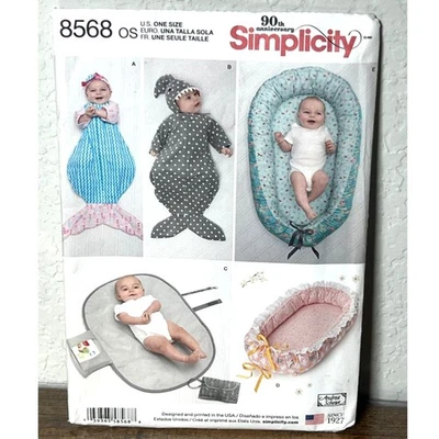 Simplicity 8568 OS Sewing Pattern Baby Swaddle Sack Hat Changing Pad Nest Uncut - Image 1 of 2
