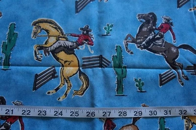 Tela de algodón azul occidental Cowboys Horses - 2 yardas Foto 1 de 3