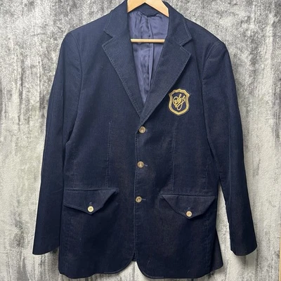 Blazer Sean John Para Hombre Azul Terciopelo Pana Latón Dorado Bt Cresta Abrigo Lujo XL Foto 1 de 4