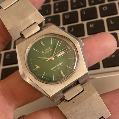 ORIGINAL CYMA By SYNCHRON CONQUISTADOR TV WATCH AUTOMATIC SILVER MEN VINTAGE 70s - Image 1 of 4