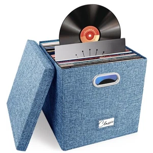 Vinyl Record Storage Box for 50+ Single LPs (12-Inch), Stackable Albums Linen... - Picture 1 of 8
