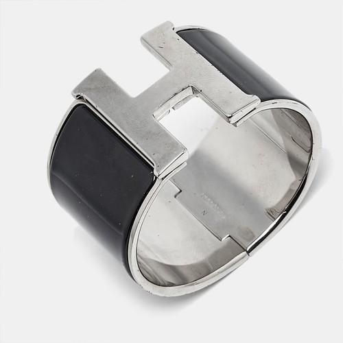 HERMÈS Bracciale Hermes Clic Clac H Smalto Nero Placcato Palladio Extra Largo