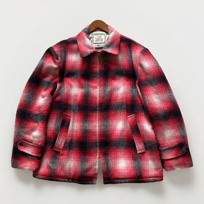 VTG 50s Campus Red Shadow Plaid Zip Up Coat Sz 46 Rockabilly Boho TALON Quilted - Image 1 of 4