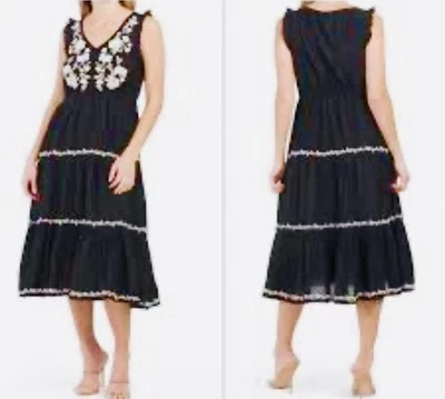 Vestido midi bordado en capas Lucky Brand negro coral talla M Foto 1 de 4